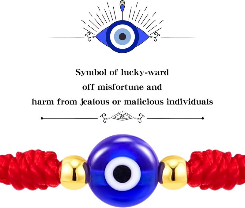 Poxtex 9pcs Evil Eye 7 Knot Lucky Bracelets, Rakhi for Brother and Bhabhi Adjustable Red String Amulet for Women Men with Gold Bead, Protection Jewelry Hand Bracelet - Image 2